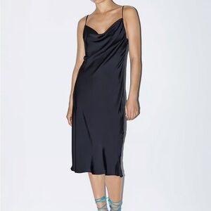 Zara Black Cowl Neck Midi Slip Dress